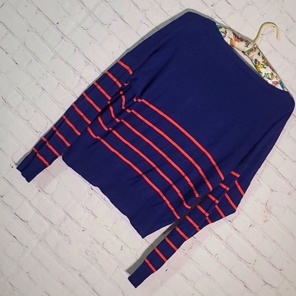 American Eagle Outfitters Navy Blue Orange Stripe Wool Rabbit Hair Blend Sweater - Picture 12 of 15